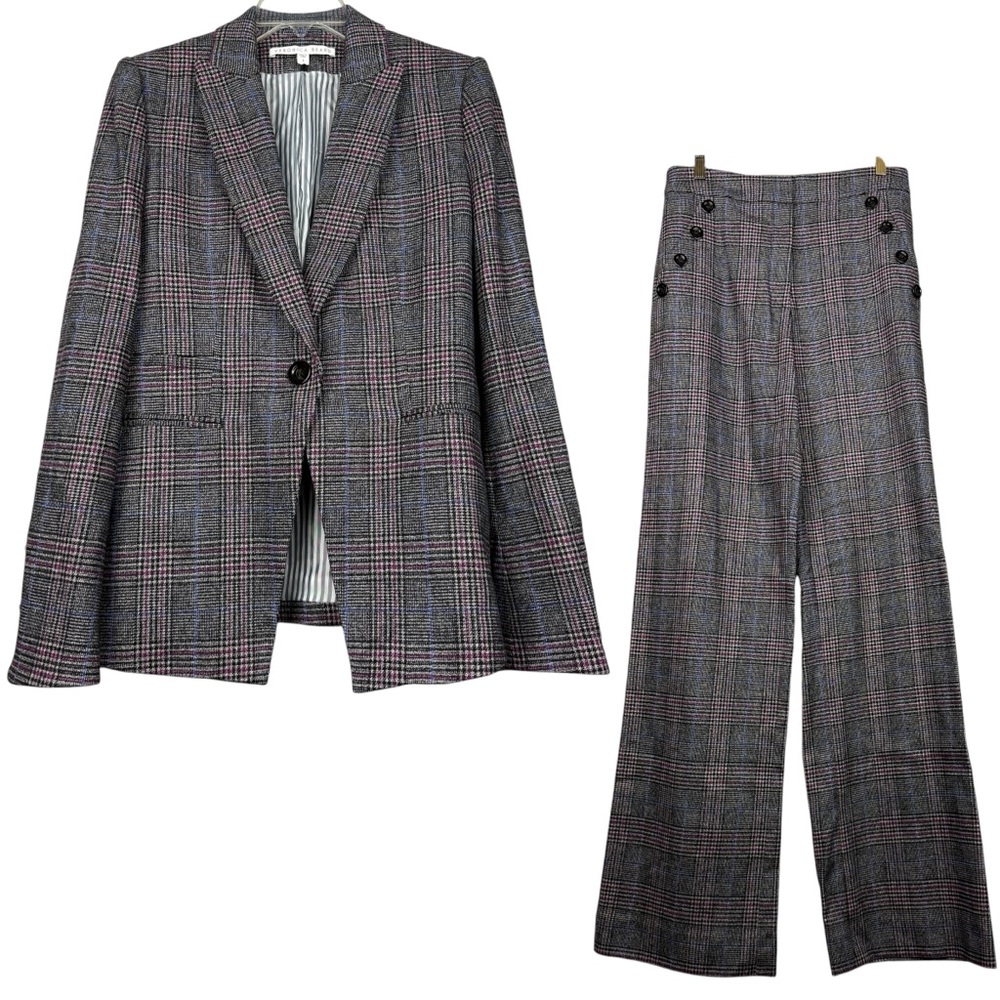 Veronica Beard Plaid Wool Brock Blazer Tuli Wide Pants Set